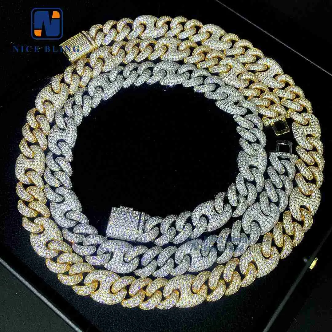 Hurtownia 15 mm Diamond Cuban Link Biżuteria 5A CZ Mosiężna naszyjnik Hip Hop 18k złoty naszyjnik Cuban Link Cain