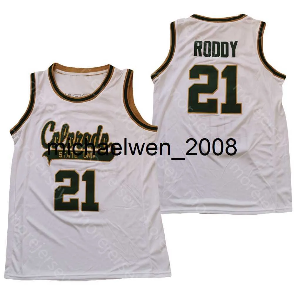 Mi08 NCAA College Colorado State Basketballtrikot David Roddy Weiß Größe S-3XL Alle genähten Stickereien