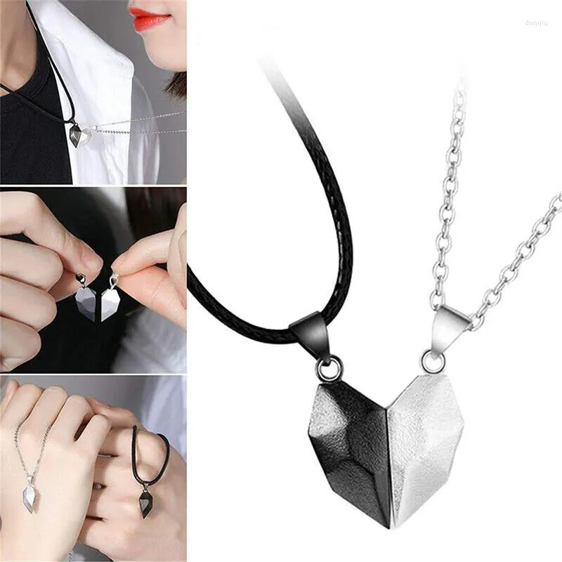 Collane con ciondolo 2 pezzi Collana con coppia magnetica da cuore a cuore per donne e uomini Set di ciondoli a lunga distanza Regali per gli amanti