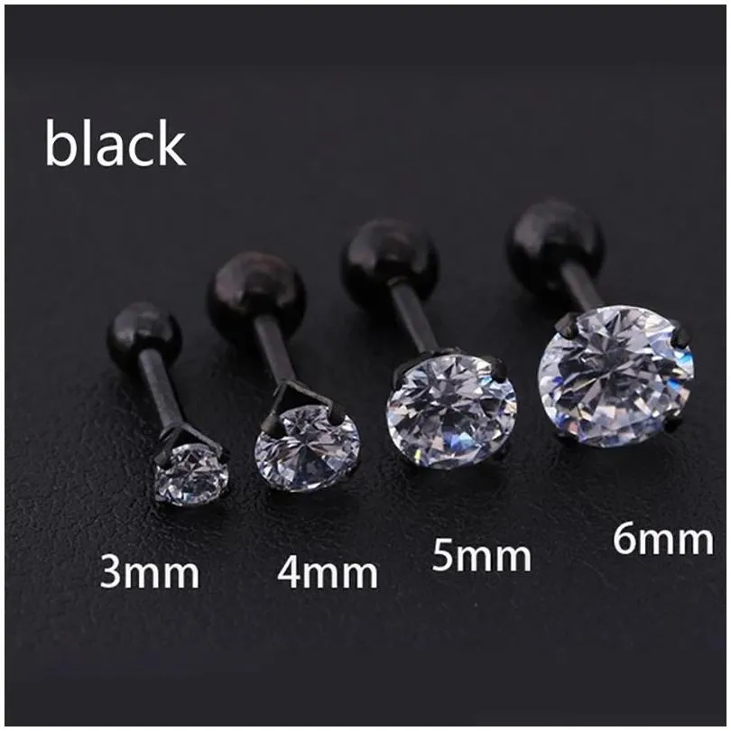 Stud 4 Couleurs Punk Boucles D'oreilles Médical En Acier Inoxydable Aiguille Zircon Cristal Bijoux Cadeau Pour Hommes Femmes Drop Delivery Dhtxm