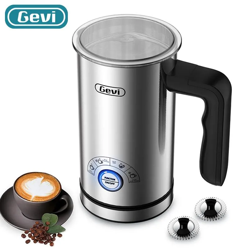 Frütherde Gevi Milk Frother 4 in 1 Automatische Elektrikmilch Dampfer Edelstahl 10,1 Unzen/2,5 Unzen Kalt und heißer Milchschaumhersteller Gemka700Dau