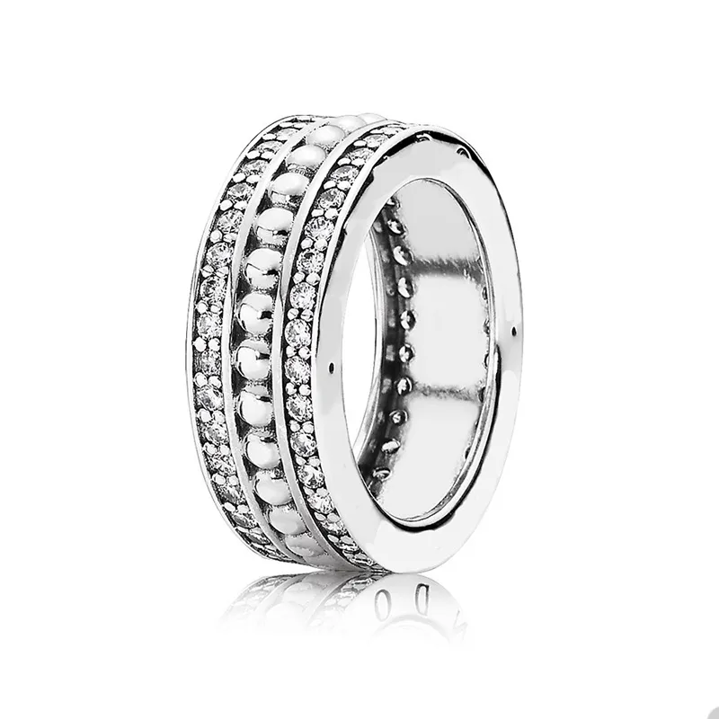 Sparkling Beads Band Ring för Pandora Authentic Sterling Silver Wedding Party Jewelry Designer Rings for Women Mens Crystal Diamond Par's Ring with Original Box