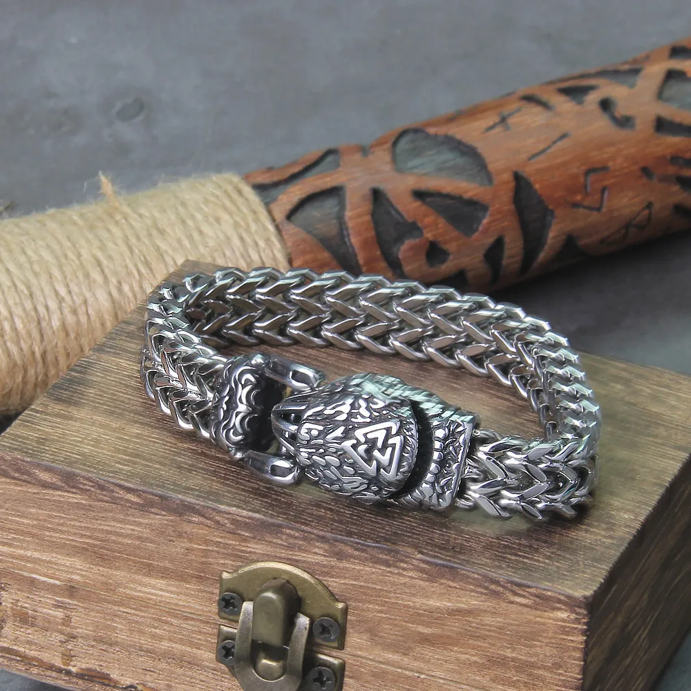 Viking Wolf Bracelet For Men Stainless Steel Mesh Chain With Viking Wolf Bracelet For Men Stainless Steel Mesh Chain With