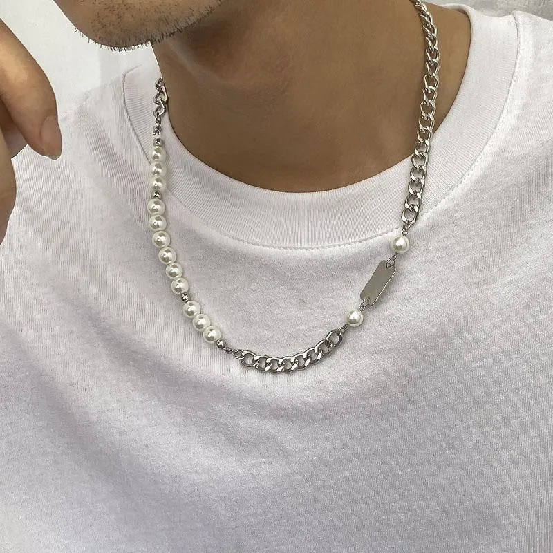 Girocollo catena cubana color argento grosso per uomo collana di perle di perle cool catene al collo hip-hop collare maschile gioielli regalo di amicizia