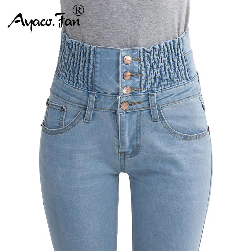 Calças de brim 2022 das mulheres cintura alta elástica magro denim longo lápis calças tamanho 40 mulher jeans camisa feminina senhora calças gordas