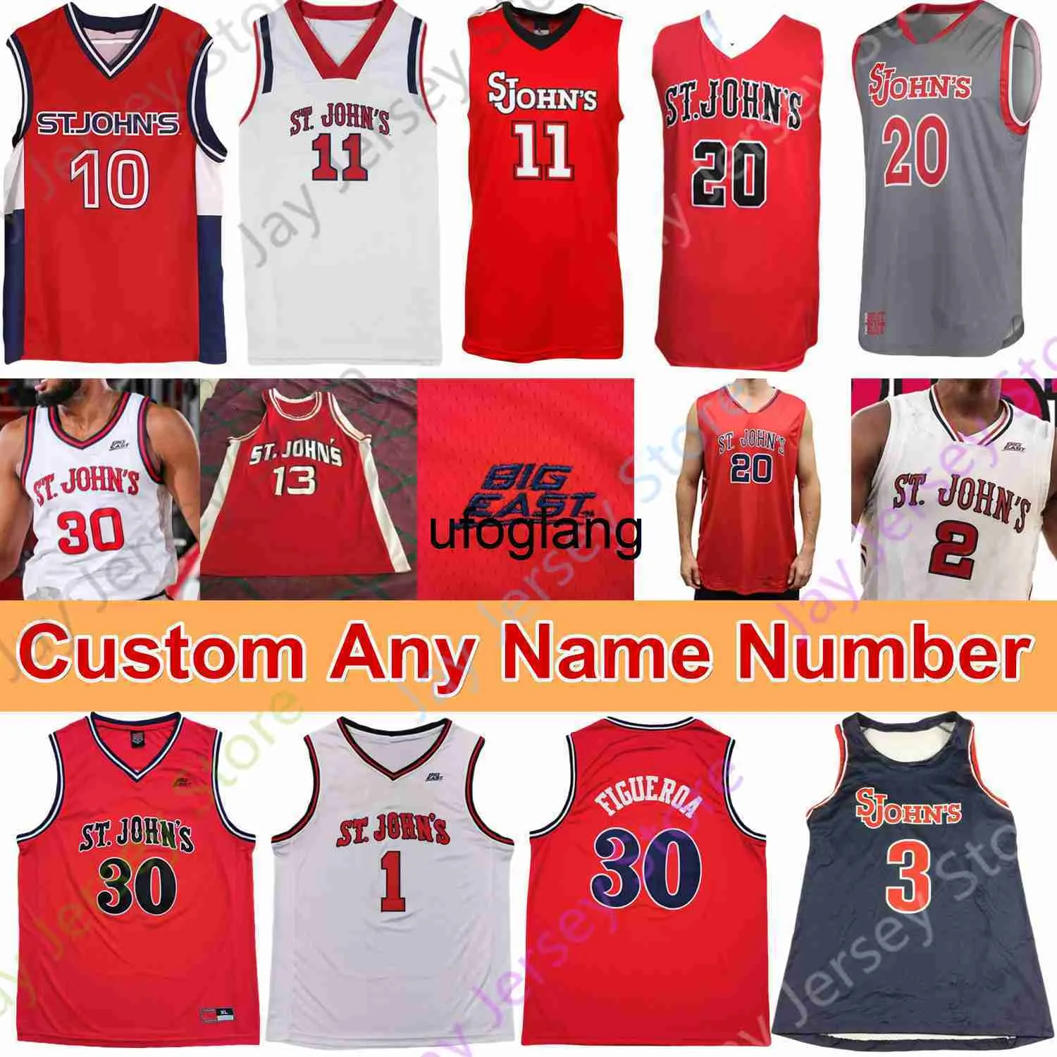 coe1 Custom St. John's Red Storm Basketball Jersey NCAA College LJ Figueroa Mustapha Heron Rasheem Dunn Julian Champagnie Josh Roberts Earlington