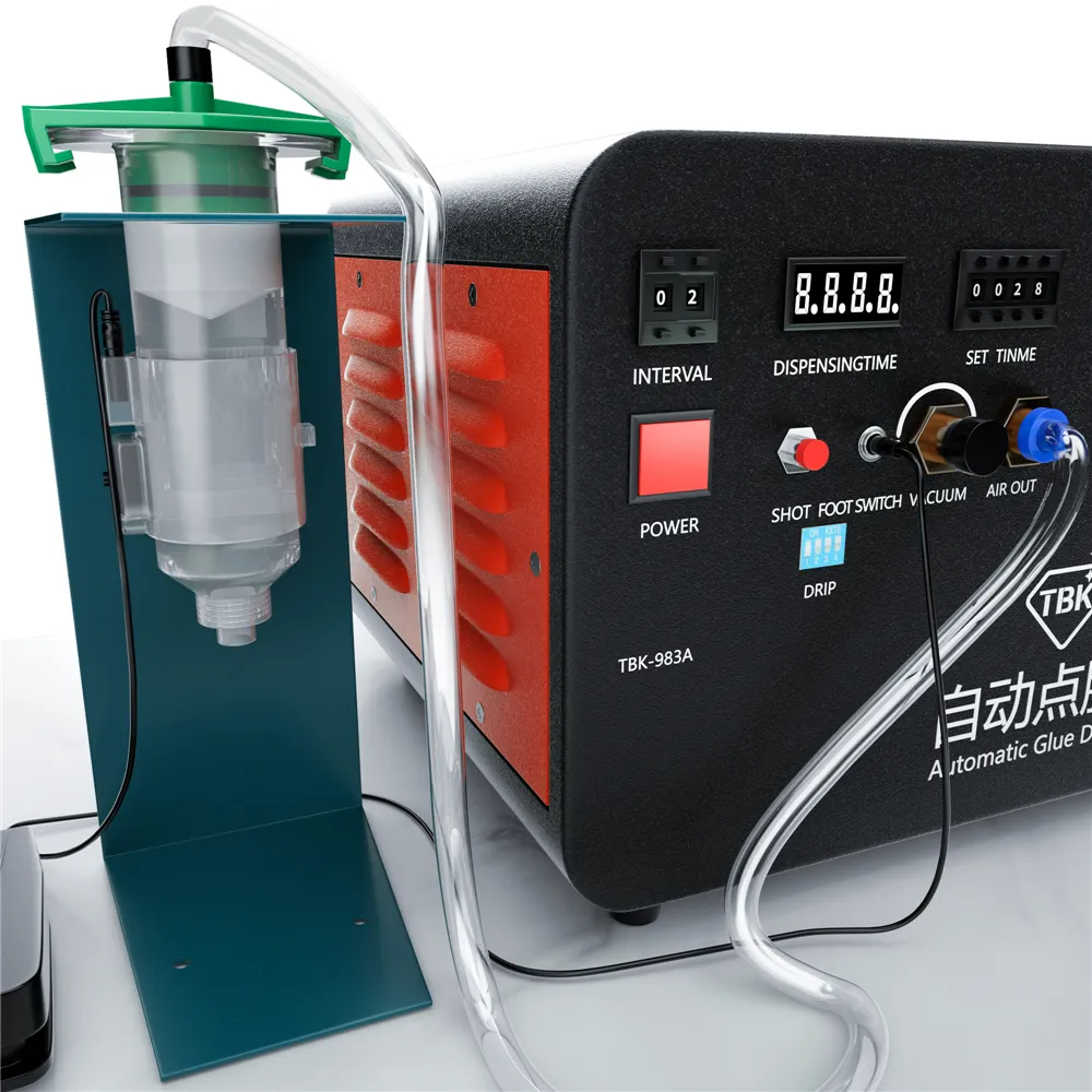 Automatisk limdispenser TBK-983A Inbyggd lufttrycksvätskeflätningsmaskinverktyg för mobilfäste droppande liminjicering