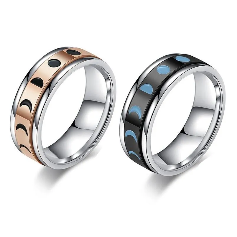 Band Rings Reduce Anxiety Rotatable Moon Solar Ring Stainless Steel Decompress For Women Men Fashion Jewelry Drop Delivery Dhtwh