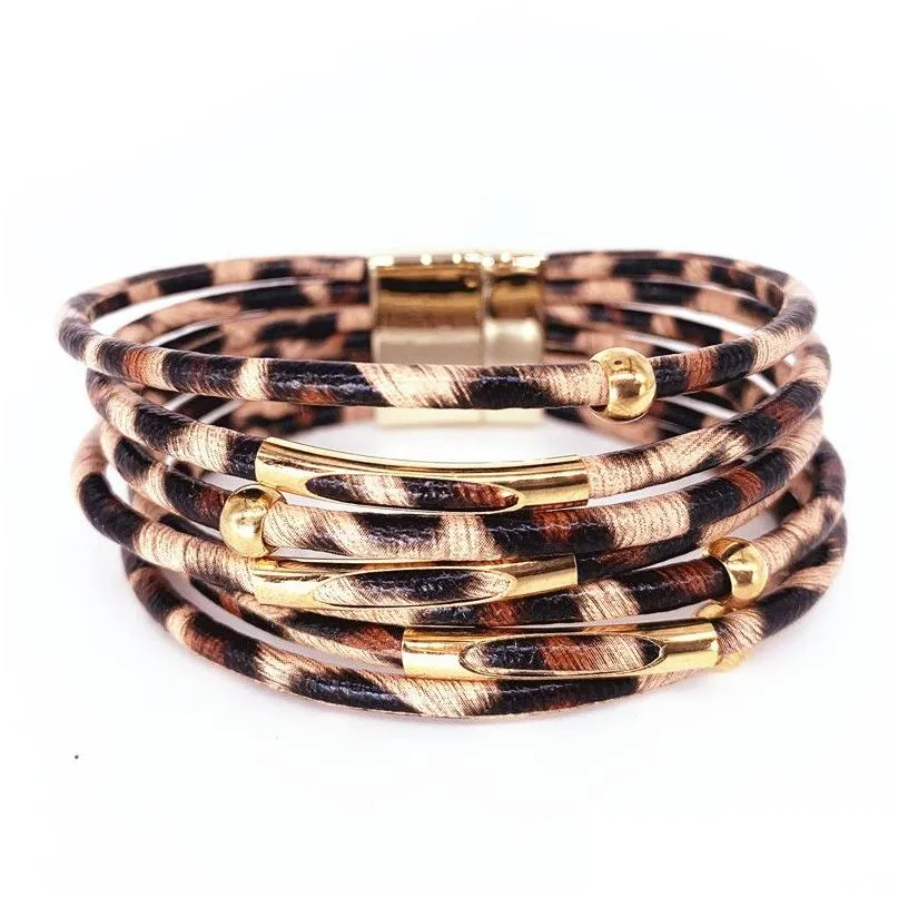 Bracelets porte-bonheur en cuir léopard pour femmes 2022 bracelets de mode élégant Mtilayer large Bracelet enveloppant bijoux livraison directe Dhssk