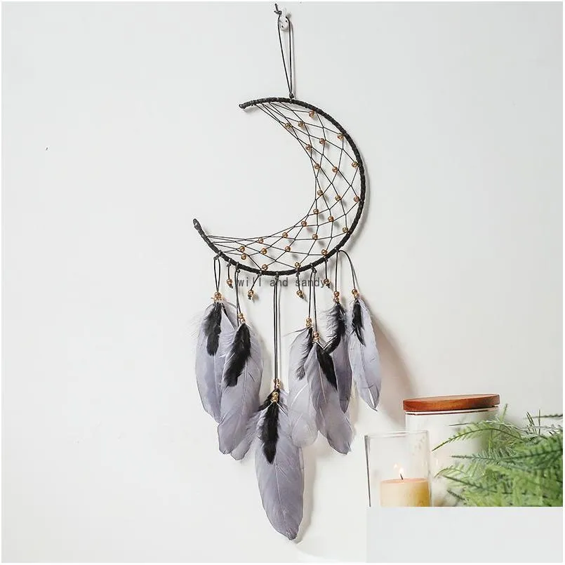 Other Home Decor Moon Feather Wall Hanging Decors Dream Catcher Decorations For Window Pendant Hanger Drop Delivery Garden Dh01L