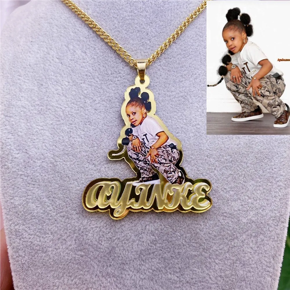 Pendant Necklaces Custom Name Picture Necklace for Kids Personalized Acrylic Pendent Necklace Custome Memory Jewelry for Women Christmas Gift 230605