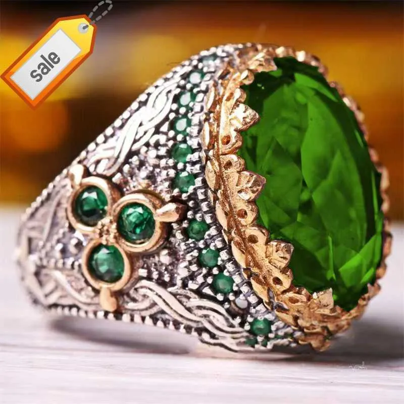 DAIHE Europese En Amerikaanse Retro Hoge Kwaliteit Mannen Agaat Ringen Custom Ringen Sieraden Voor Mannen