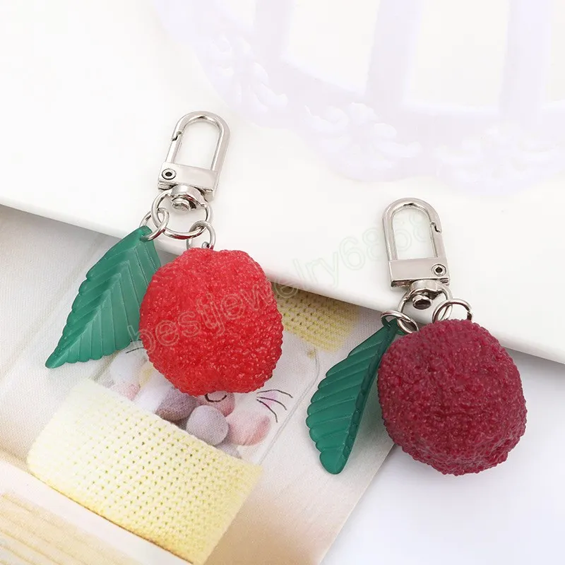 Creative Cartoon Simulated Red Bayberry Model Geometric Keychain for Women Girls Fruit Series Car Bag Accessories Key Ring