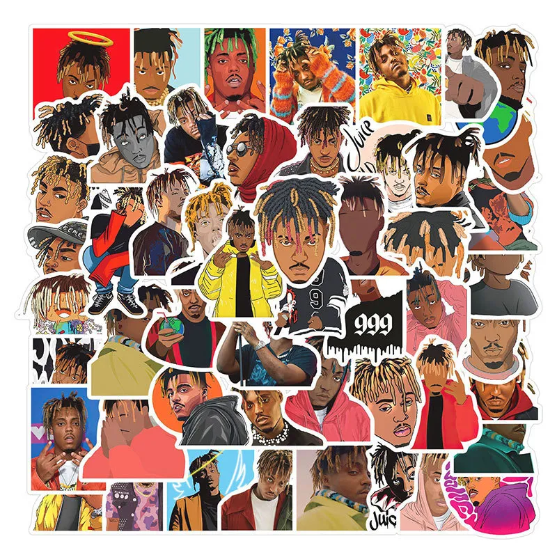 52Pcs rapper Star Juice Wrld stickers Graffiti Stickers Luggage Laptop Waterproof Stickers Skateboard Refrigerator Guitar Car Decoration Stickers