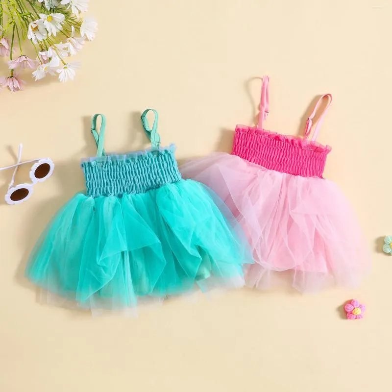 Kız Elbiseler Prenses Bebek Kız Tulle Tutu Elbise Düz Renkli Kolsuz Örh Partisi Çocuklar Plaj Giyim Yaz Giysileri