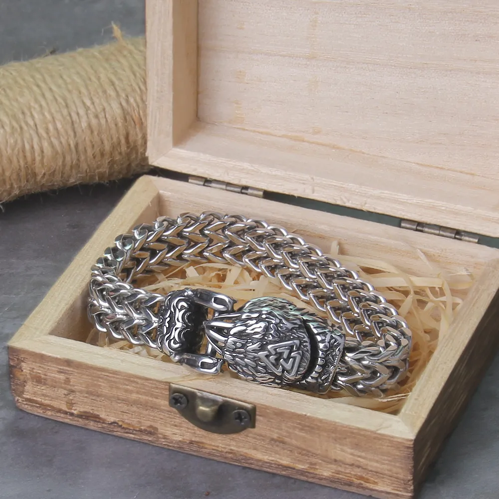 Viking Wolf Bracelet For Men Stainless Steel Mesh Chain With Viking Wolf Bracelet For Men Stainless Steel Mesh Chain With