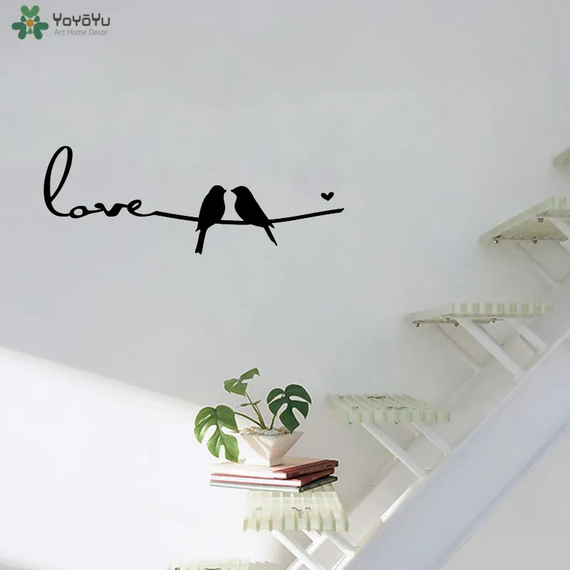 YOYOYU Wall Decal Birds On A Wire Wall Sticker Bedroom Vinyl Quote Poster Love Birds Heart Romantic Art Decal QQ274