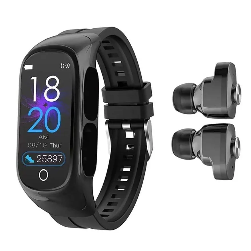 Smart Watch med öronsnäckor 2 i 1 smartwatch lång standby -tid ta emot samtal meddelanden Spela Musik Sleep Fitness Tracker Calorie Counter Heart för Android iOS