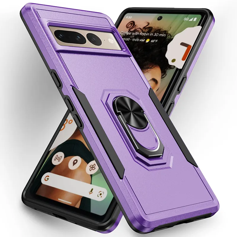 Armor Kickstand mobiltelefonfodral för Google Pixel 6 6A 7 7A 8 Pro Hybrid PC TPU Tung tull 2 ​​i 1 Magnetic Car Mount Fashion Designer Phone Case Shell