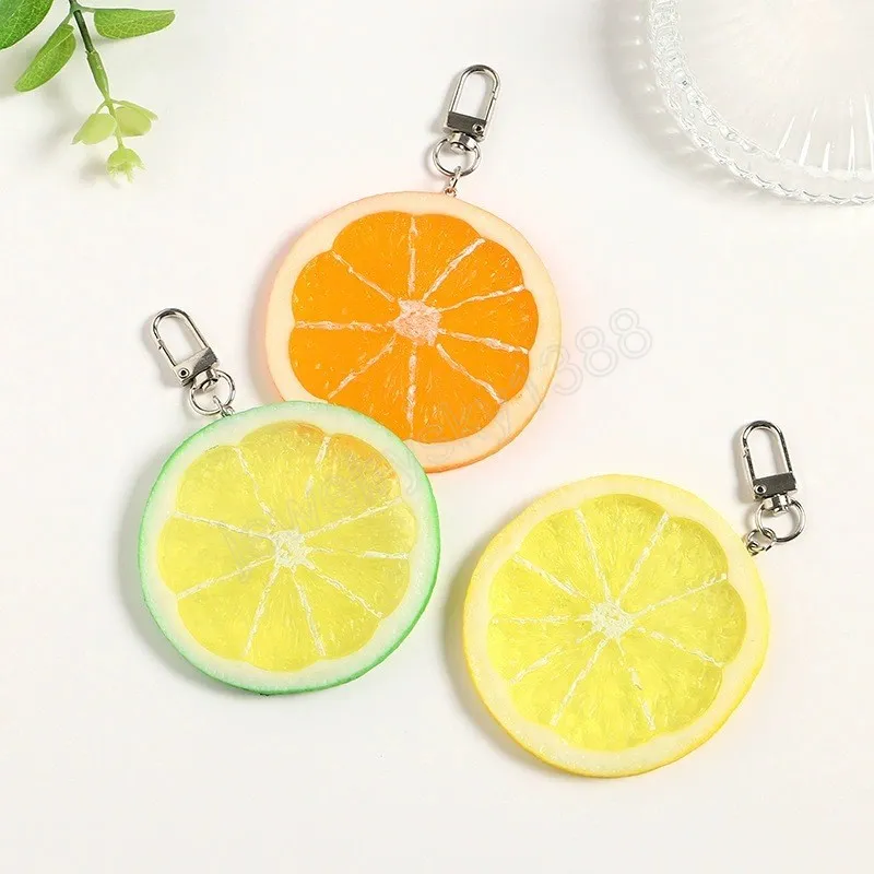Creative Cartoon Simulated Lemon Slices Model Geometric Keychain for Women Girls Fruit Series Car Bag Accessories Key Ring