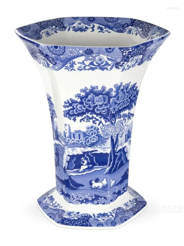 Vases importés Spode Yapening Garden Vase carré en porcelaine bleue et blanche de style occidental 26,6