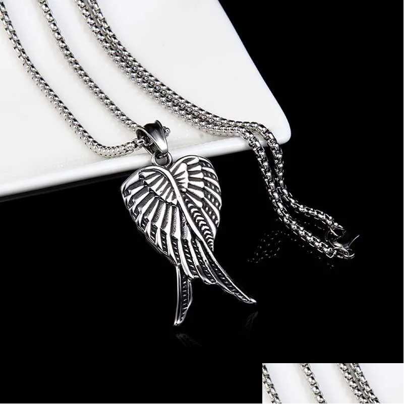 Pendentif Colliers Rétro Ange Collier En Acier Inoxydable Aile Chaîne Pour Femmes Hommes Rue Hip Hop Mode Bijoux Drop Delivery Pendentifs Dhhd1