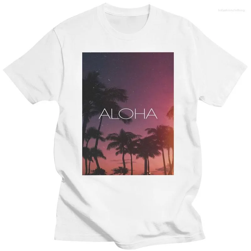 Herr t-skjortor aloha natt palms t-shirt sommar chill semester tee skater indie los angeles