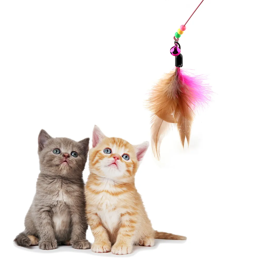 NICEYARD Bastone interattivo per gatti con piccole piume di campana Bacchetta di plastica Giocattoli per gatti Simpatici articoli per animali colorati divertenti