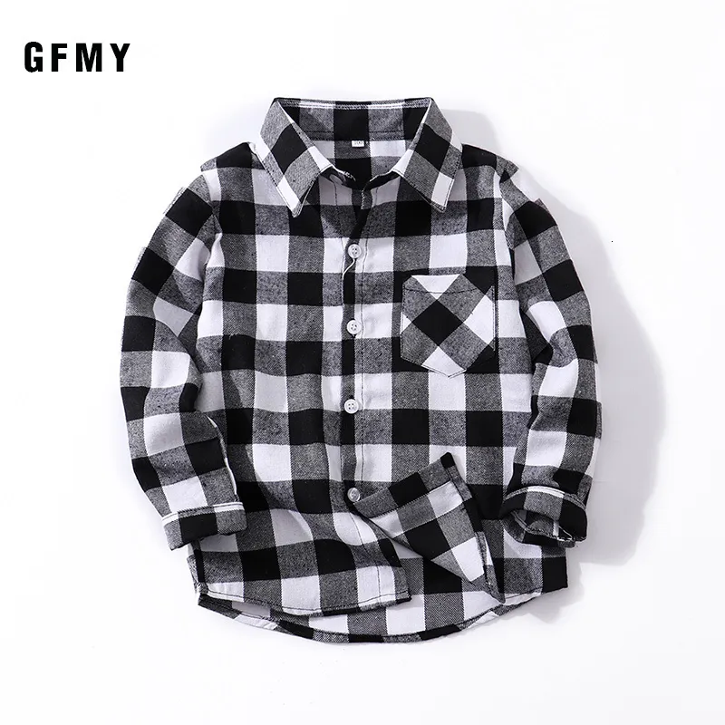 Conjuntos de ropa GFMY primavera otoño 100 % algodón de manga larga para niños camisa a cuadros de moda para niños 2T-14T ropa informal para niños grandes abrigo de primavera 230605