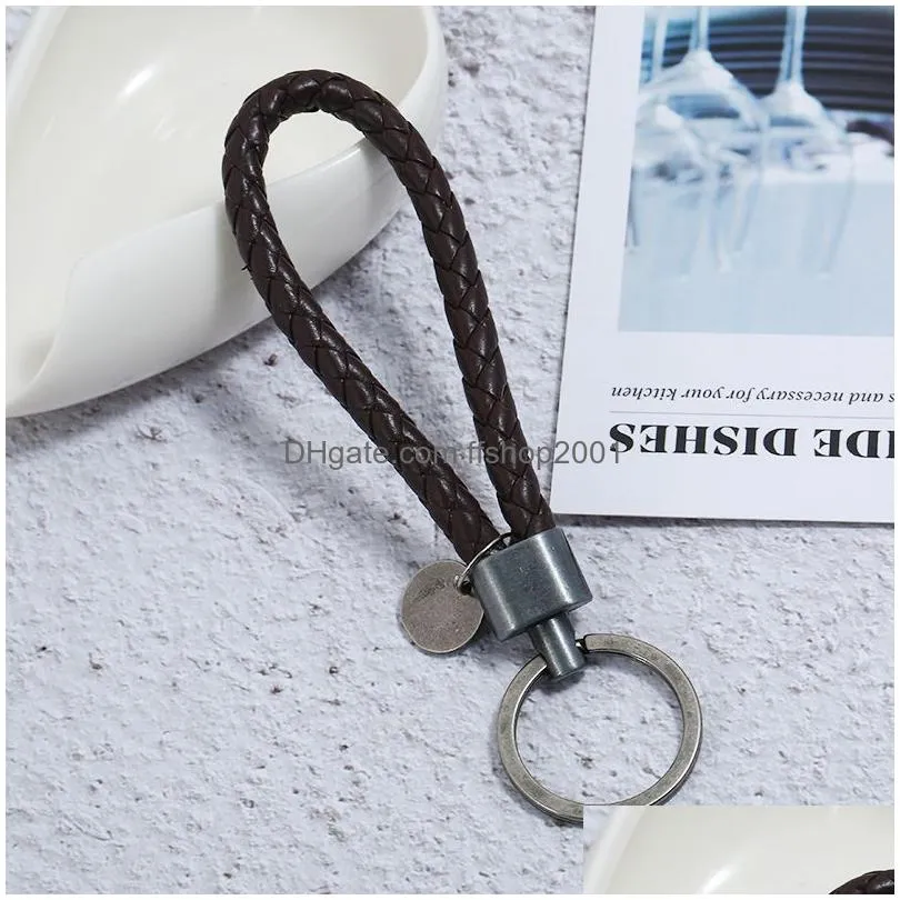 simple ancient silver key ring coin charm hand weave pu leather keychain bag hang fashiono jewelry for women men will and sandy black red