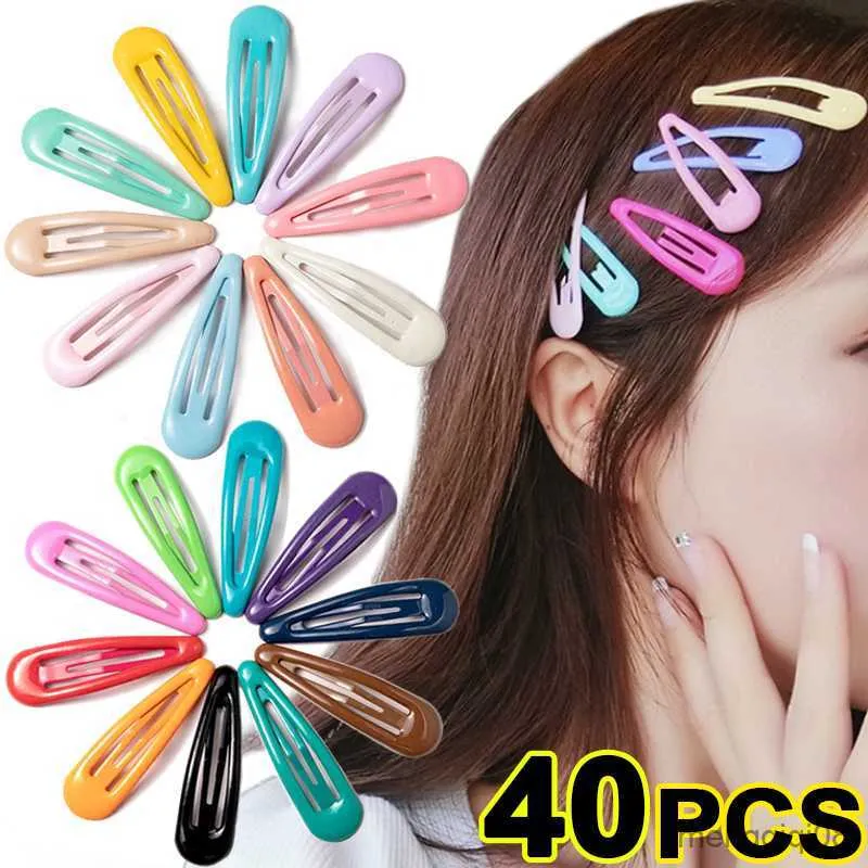 Other 10-40Pcs New Women Girls Cute Colorful Waterdrop Shape Hairpin Sweet Snap Hair Clips Barrettes Solid Fashion Hair Accessories