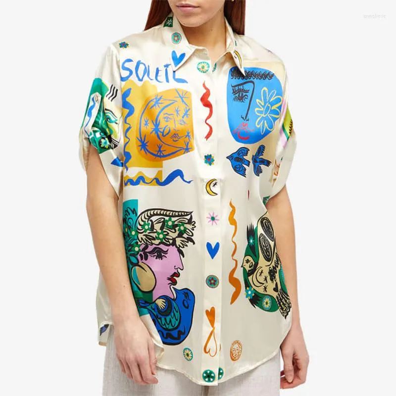 女性用トラックスーツファンタジーサマーコレクションファッションウーマンブラウス2023カラー柔軟性ホリデースタイルシャツ美しいシルクプリントルーズ