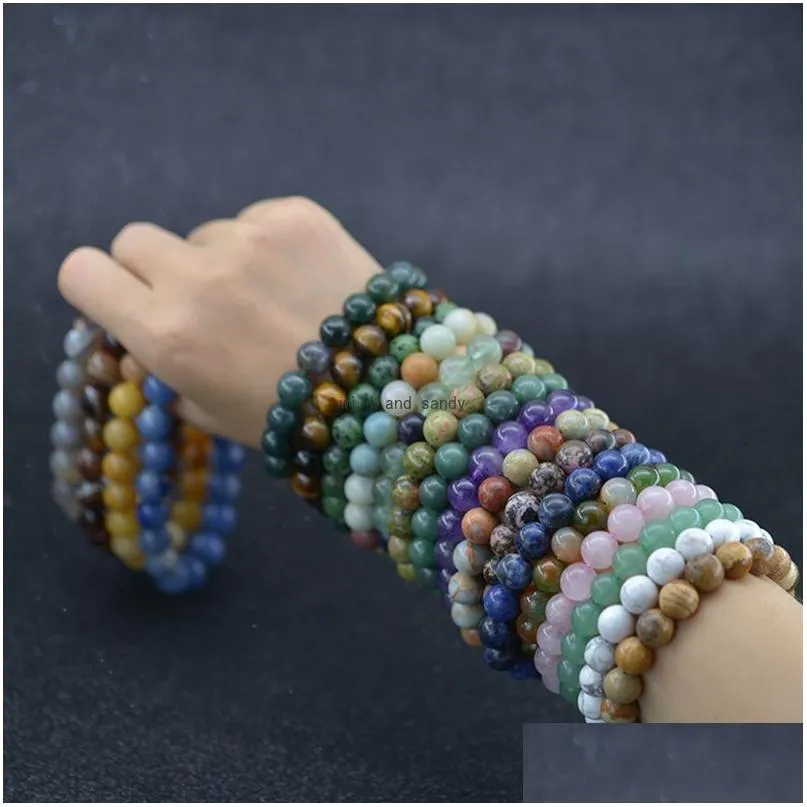Other Jewelry Sets 8Mm Natural Stone Bead Strand Bracelet Yoga Gemstone Beads Healing Crystal Stretch Bracelets For Men Women Fashio Dhmg5