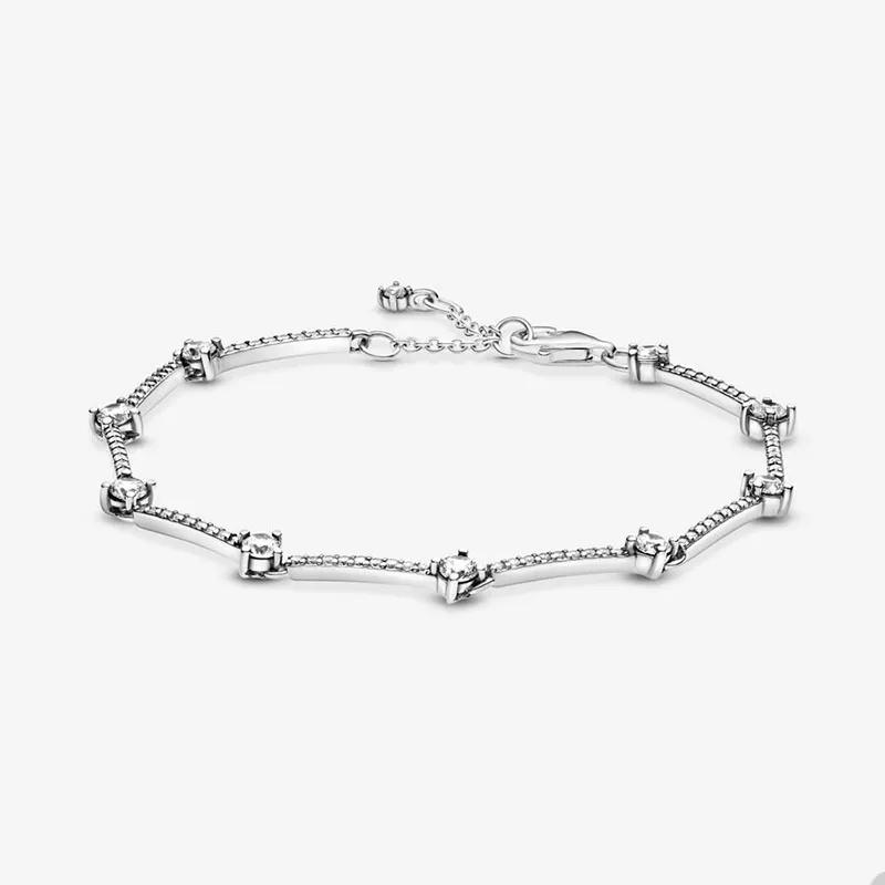 Sparkling Pave Bars Bracelet for Pandora Authentic Sterling Silver Hand Chain Bracelets For Women Girls Crystal Diamond Wedding bracelet with Original Box Set