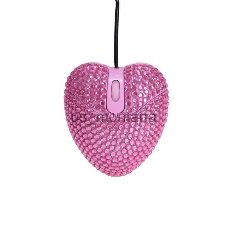 Fareler kablolu elmas tasarım mini fare kalp tasarımı sevimli pembe 3D bilgisayar fareleri 1000 dpi usb kız kadın için optik dizüstü bilgisayar mause j230606