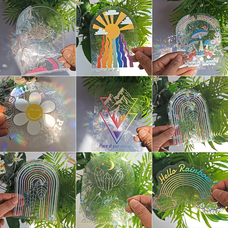 Rainbow Chaser Window Film 3D Sun Catchers Adesivos de parede para decoração de quarto de casa, crianças, crianças, motocicleta, adesivo, filme de PVC