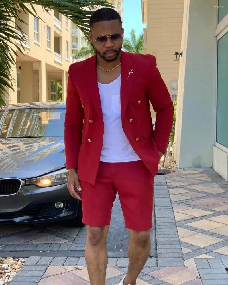 Abiti da uomo Uomo doppio petto con pantaloni corti Giacca da ballo rosso verde chiaro Smoking da sposo vintage da sposa Slim Fit Abito da uomo quotidiano