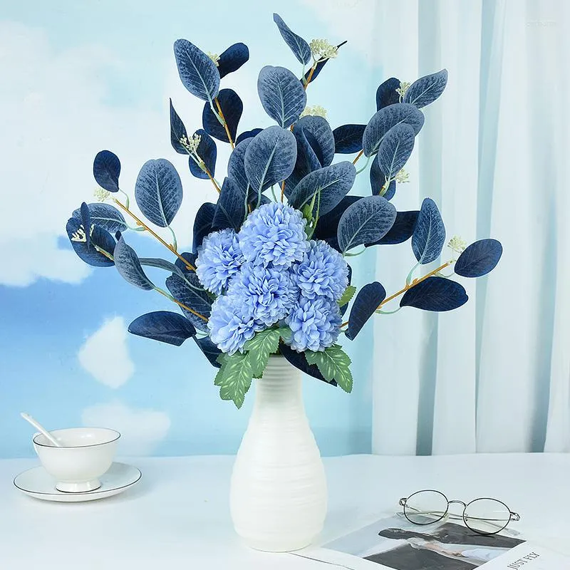 Flores decorativas 1 pacote de seda hortênsia bola de flores folhas para casa sala de estar quarto decoração aniversário casamento nupcial buquê falso