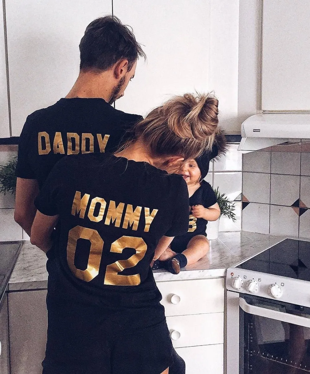 Dopasowanie rodzinnych strojów Rodzinne ubrania rodzinne wygląd Bawełny koszulka tatusia mama dzieciak dziecko zabawne litera numer druku