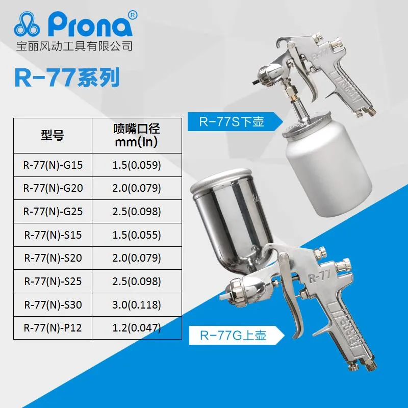 Guns Prona R77 Paint Spray Gun, gratis verzending, 1,5,2.0,2.5,30,1,2 mm mondstuk om te kiezen, sifon, zwaartekracht, druk R77 schilderpistool