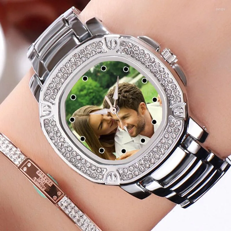 Montres-bracelets bricolage Po montre femmes montre-bracelet personnalisée impression image créative or bleu personnaliser horloge cadeau pour petite amie