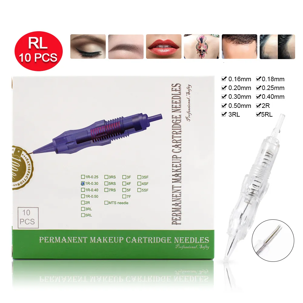 Agulhas de tatuagem 10pcs Biomaser Maquiagem Permanente Catridges Agulha para Tatuagem Caneta Rotativa Máquina Kit Agulha para Sobrancelha 1R 2R 3RL 5RL 230606