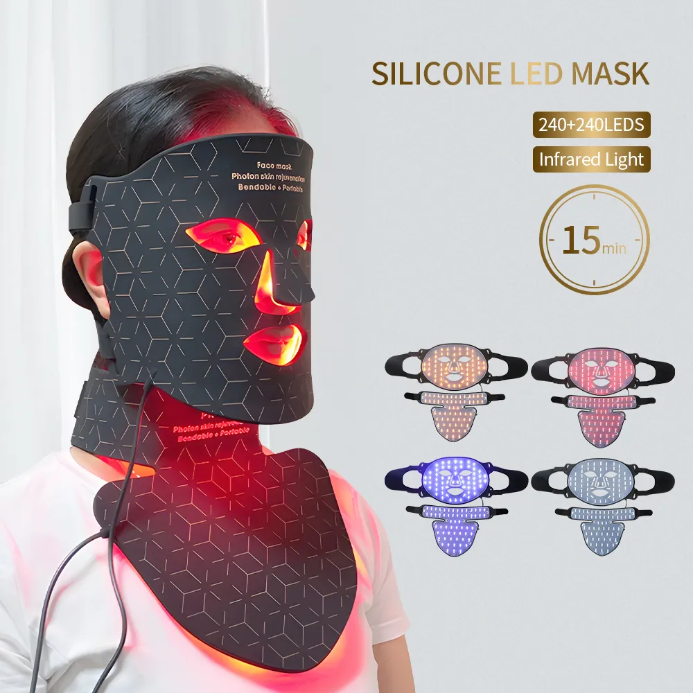 Steamer Face Neck Silicone Mask 240LEDs Infrared Light Skin Rejuvenation Anti-Wrinkle Brighten 3D LED Light Potherapy Mask 230605