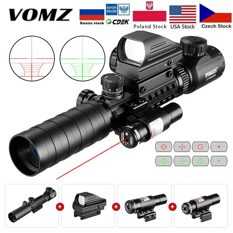 Vomz 3-9x32 Zakres oświetlony Rangefinder Rifle Holograficzny 4 STUWKA RETICE 20 mm czerwony laser Grenn do polowania na czerwono
