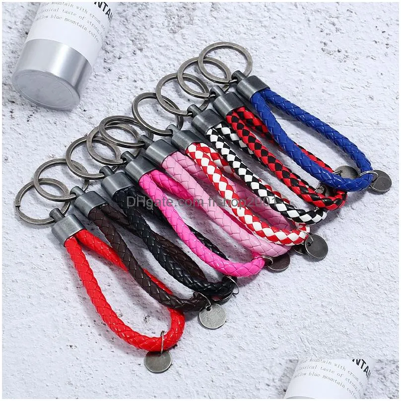 simple ancient silver key ring coin charm hand weave pu leather keychain bag hang fashiono jewelry for women men will and sandy black red