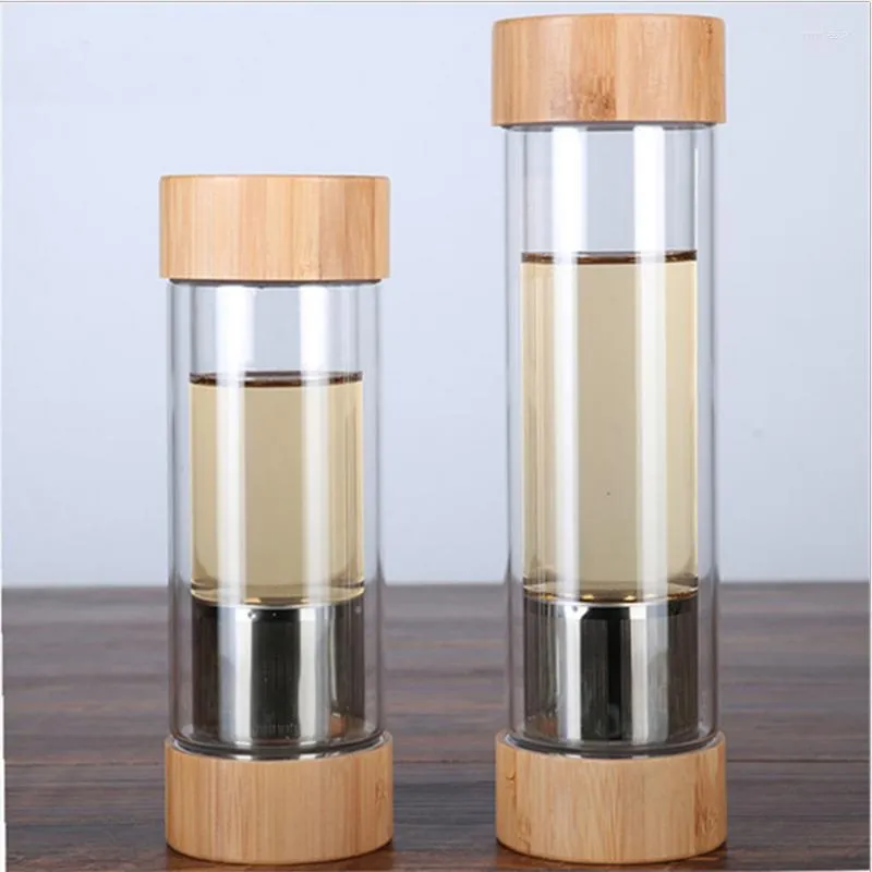 Wasserflaschen 300 ml 400 ml Glas mit Tee-Ei Shaker Doppelwandgetränk in Flaschen für zwei Münder Bambusdeckel