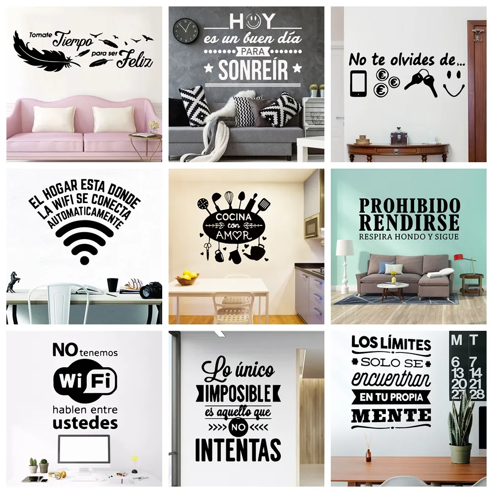 2020 nouveau autocollant espagnol citation Stickers muraux pour bureau chambre Sticker vinyle papier peint vinilo affiche murale pegatinas de pared