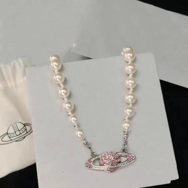 New Designer Fashion Womens Necklace Pendant Hot Brand Chain Planet Saturn Pearl Satellite Clavicle Chain Punk Vibe with Original Box1589