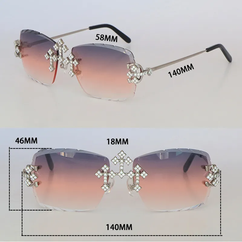 Luxury Moissanite Diamond Set Rimless Sunglasses for women Big Stones Diamond mens Sun glasses Limited edition C Decoration Wire Frame designer Sunglasses men