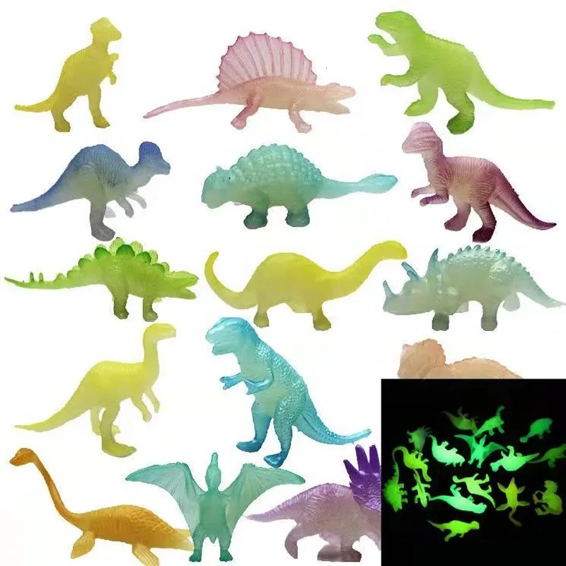 Led Rave Toy 12Pcs Luminous Dinosaur Jurassic Park Party Bag Glow In The Dark Toys For Kids Mini Animals Model Set Juguetes 230605